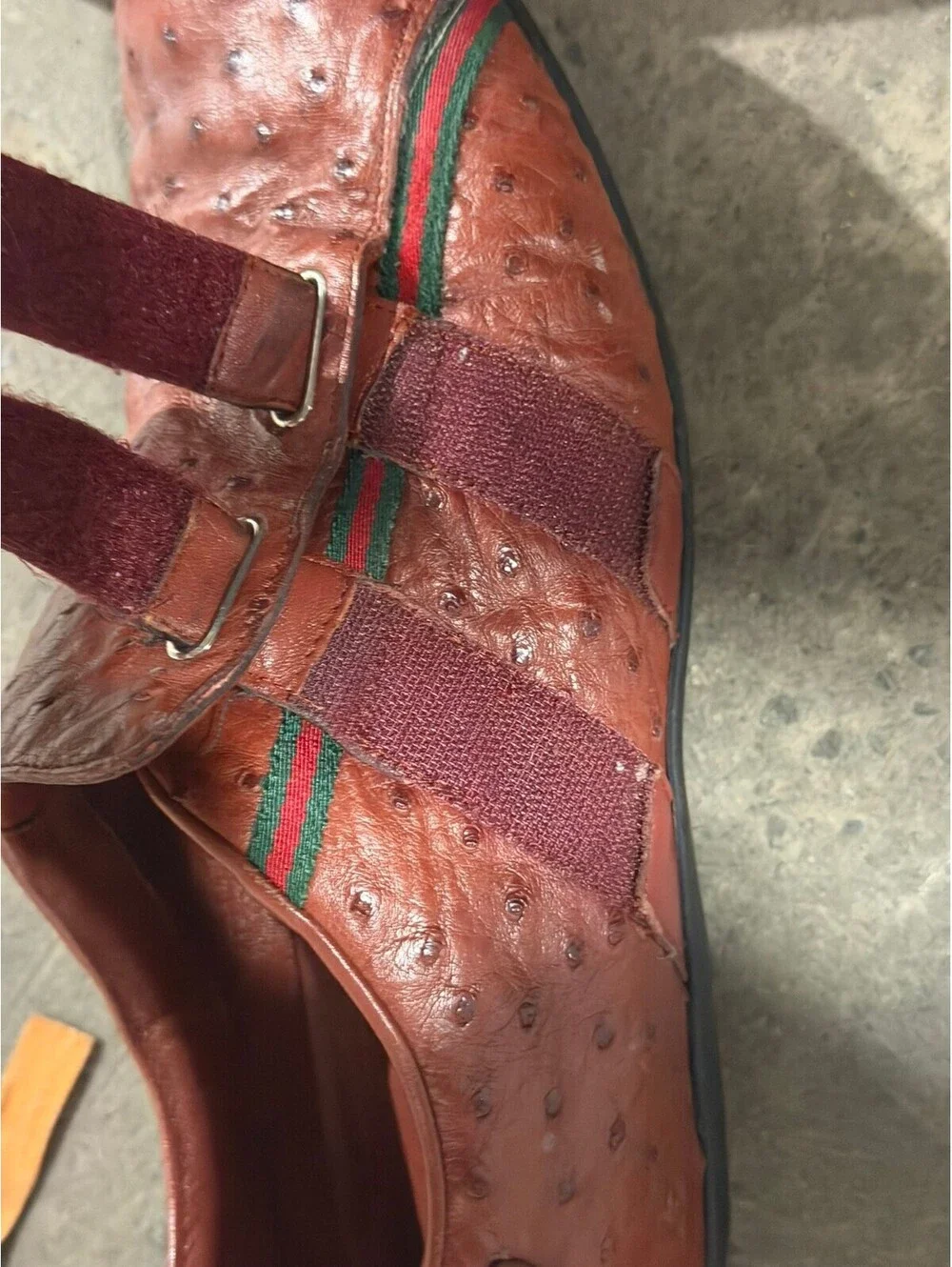Gucci  Ostrich Leather Double Strap Loafers 43 9.5